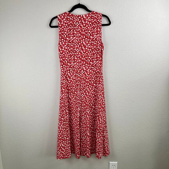 Vince Camuto Red Multi Printed Ruched Front Sleeveless V-Neck Midi Dress 6 NWOT - Picture 13 of 13